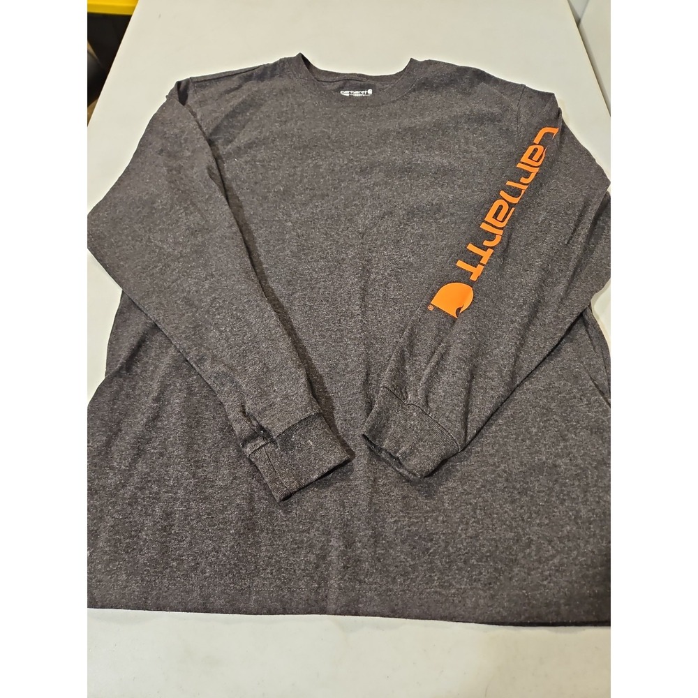 Carhartt Shirt Long Sleeve Mens M Gray/orange Spellout Loose Fit Pullover(720
